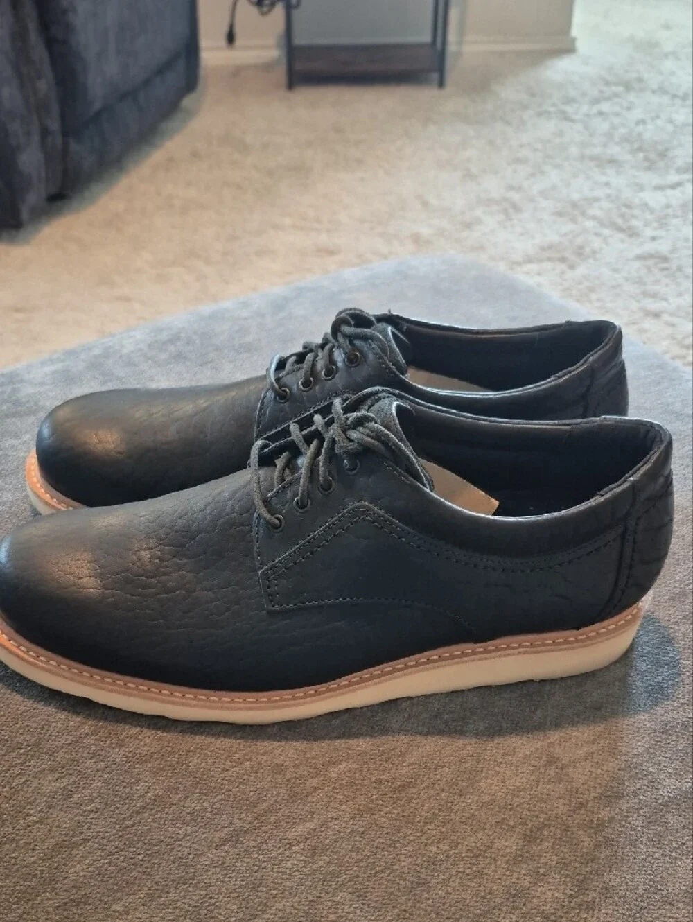 SAS Bison Black Leather Lace-Up Oxfords with Tan Welt